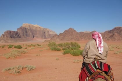 Traveler Riding a Camel in a Saudi Arabian Desert
