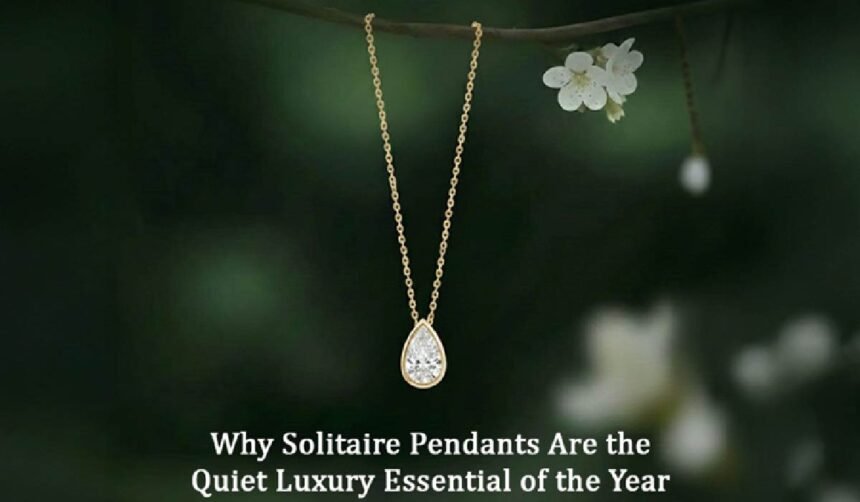 Gold pear-shaped solitaire lab grown diamond pendant necklace for women on delicate chain